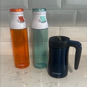 Contigo LOT two water bottles and travel mug